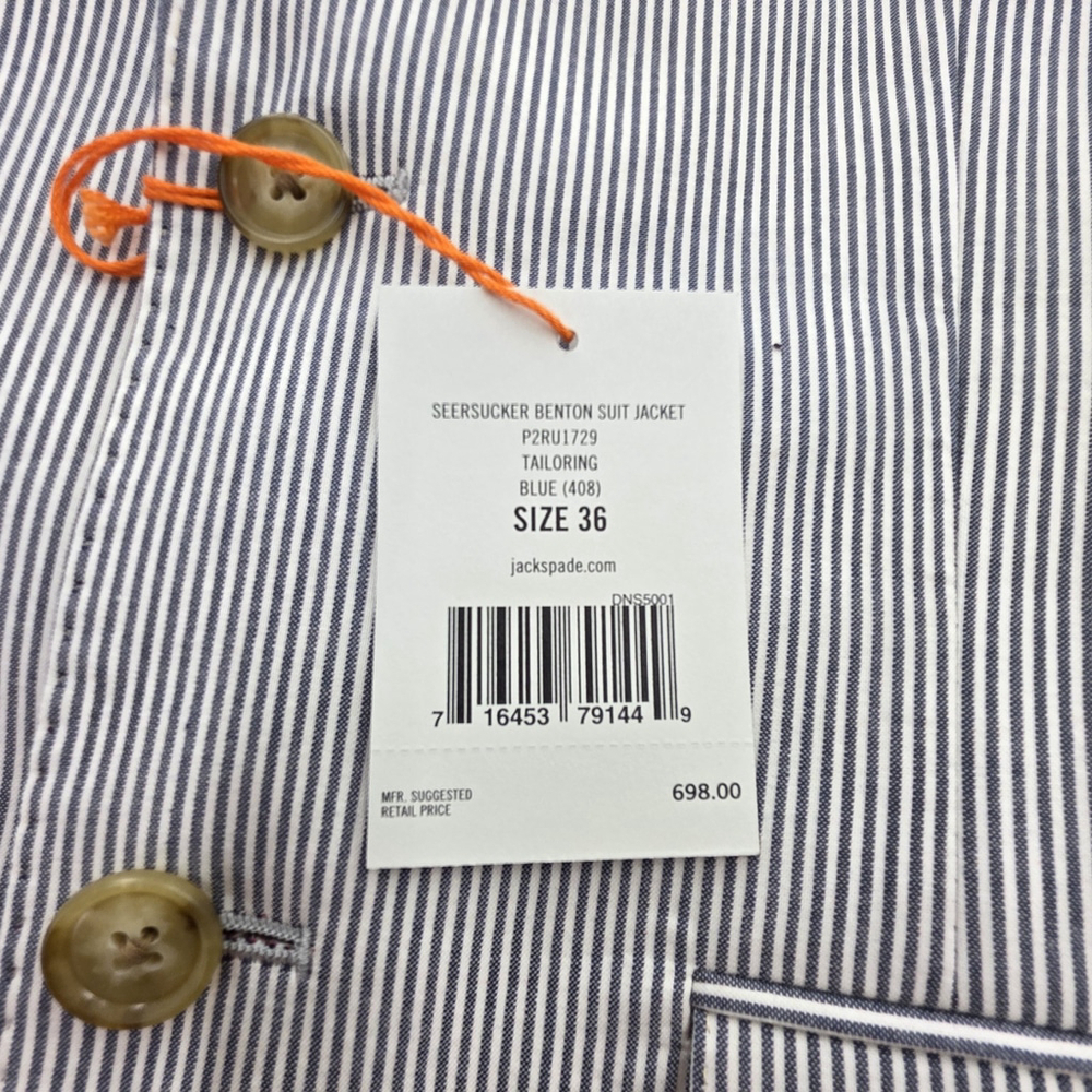Quiet Luxury Jack Spade Seersucker Benton Suit Jacket Men’s 36 Stripe NWT $698 - Picture 3 of 16
